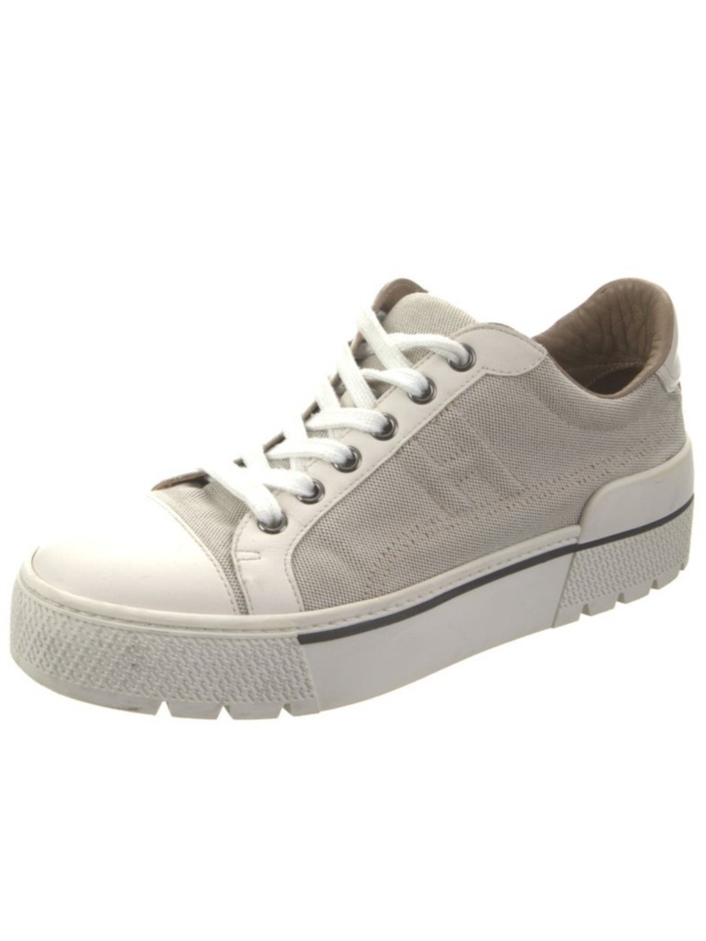 Hermes Off-White and Taupe Platform Lace-Up Sneakers